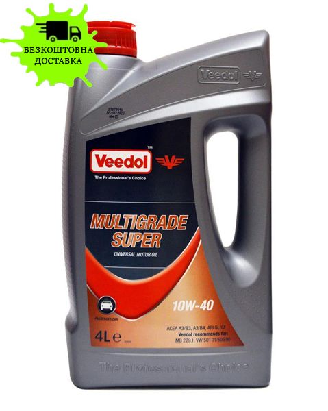 Олива моторна VEEDOL MULTIGRADE SUPER 10W40 API:SL/CF, ACEA:A3/B4 4л